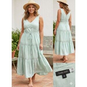 Tabloid Sundress, Light Green, Tiered, Baby Doll Bodice, with Tie, Size L